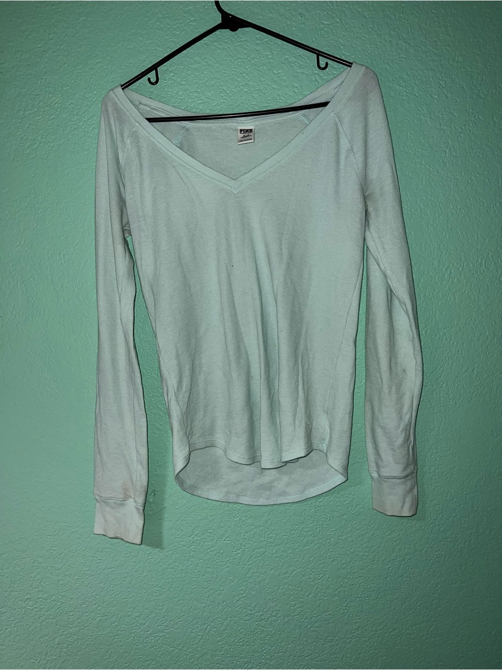 Victoria's Secret PINK Light Mint V-Neck Long Sleeve Top